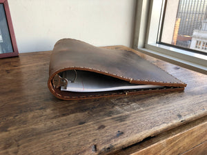 Handstitched binder, 3 ring notebook, Brown bridle leather pocket binder