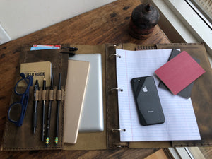 3 ring binder organizer, Office work pocket notebook, Leather 3 ring portfolio binder
