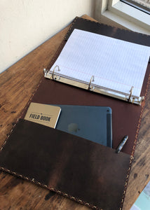 Handstitched binder, 3 ring notebook, Brown bridle leather pocket binder