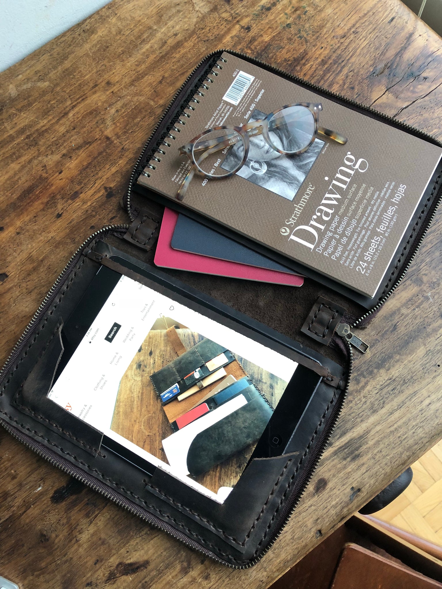 iPad mini zipp case / Leather iPad mini folio / Handmade leather