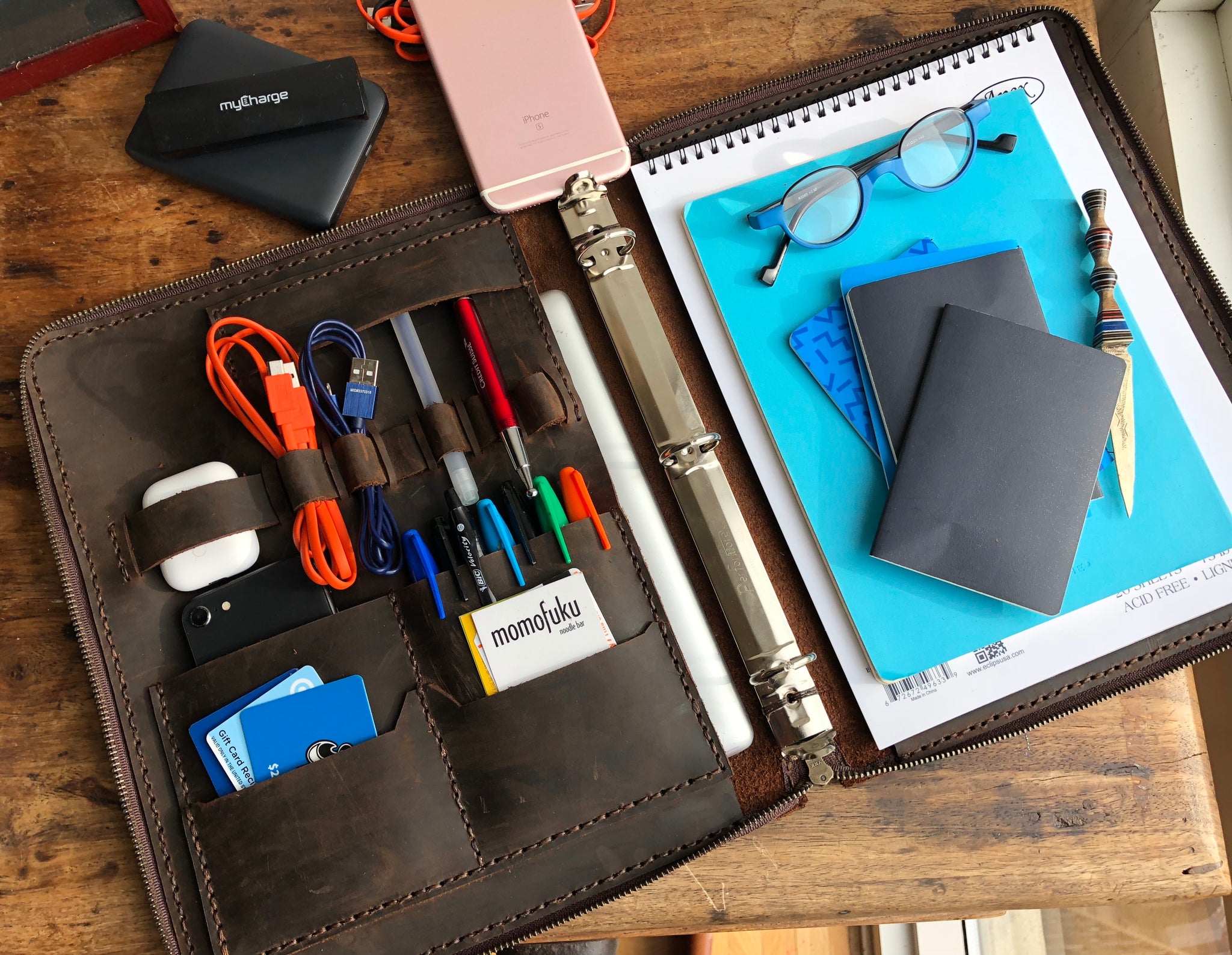 Portfolio Business Leather Padfolio Zippered Notebook Binder