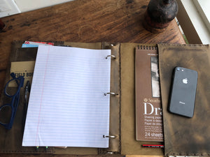 3 ring binder organizer, Office work pocket notebook, Leather 3 ring portfolio binder