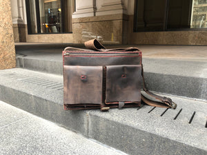 Large Briefcase / Triple Gusset Bag / Handmade Leather Briefcase Made in NY