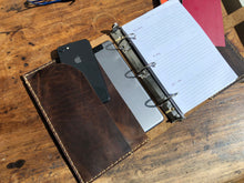 Mini ring binder, Small 3 ring notebook, 3 pocket leather binder, Customizable binders made by hand