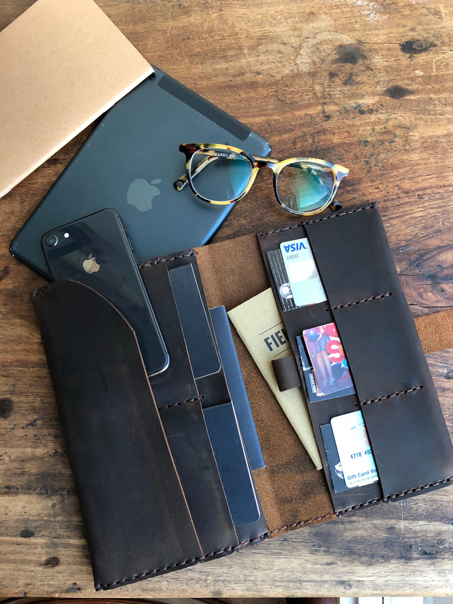 Large travel wallet with 10 pockets, Leather document holder organizer ...