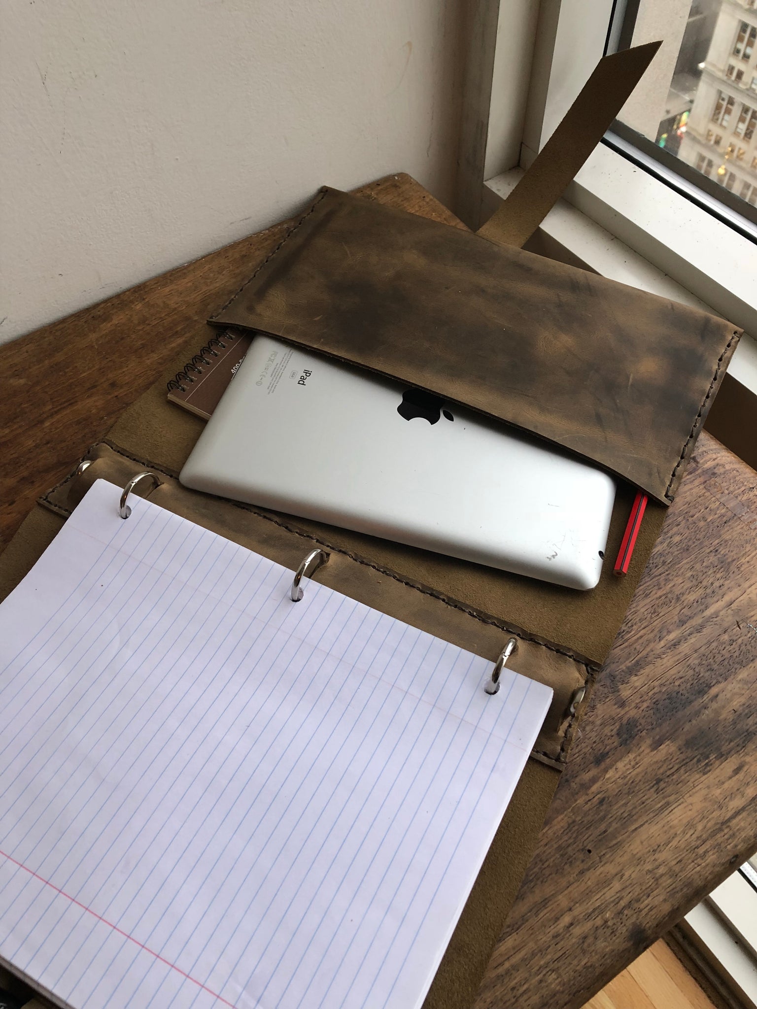 3 ring binder organizer, Office work pocket notebook, Leather 3