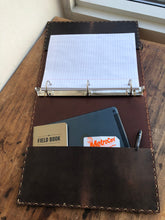 Handstitched binder, 3 ring notebook, Brown bridle leather pocket binder