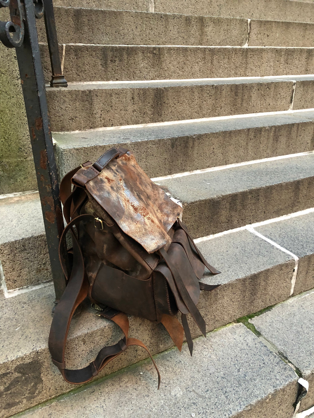 Vintaged Backpack / 5 Pocket Leather Backpack / Oversized Travel Rucksack